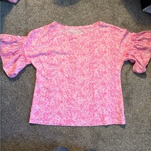 Cute Lily Pulitzer Pink Floral Puff Sleeve Top